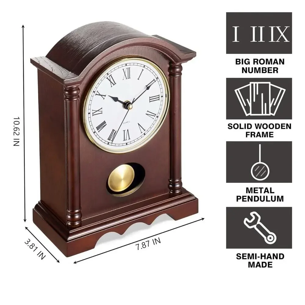 Classic Grandfather Mantel Clock for Living Room Elegant Wooden Finish Gold-Tone